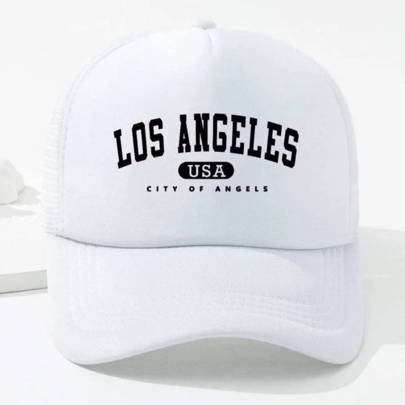 MEN’S WHITE BASEBALL CAP, ADJUSTABLE HAT WITH LOS ANGELES LOGO - Picture 2 of 4